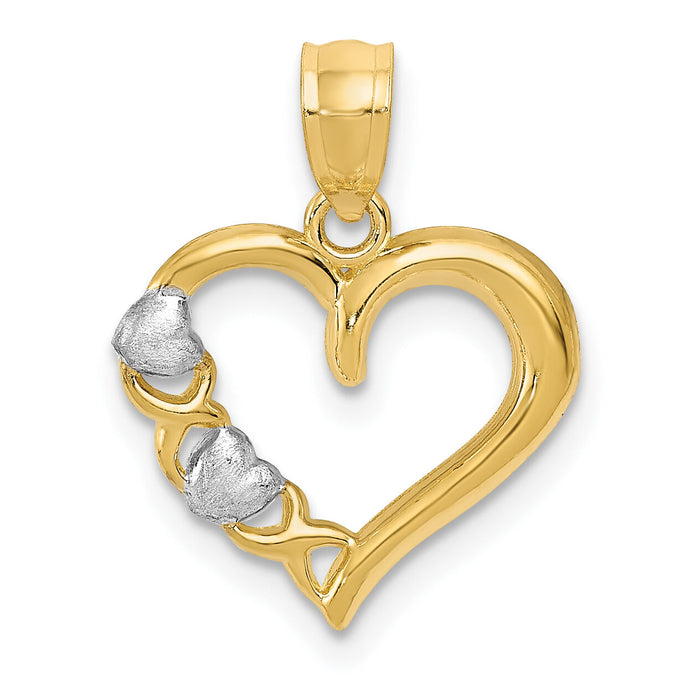 14Kw/White Rhodium Polished Heart and -X- Pendant-YC441