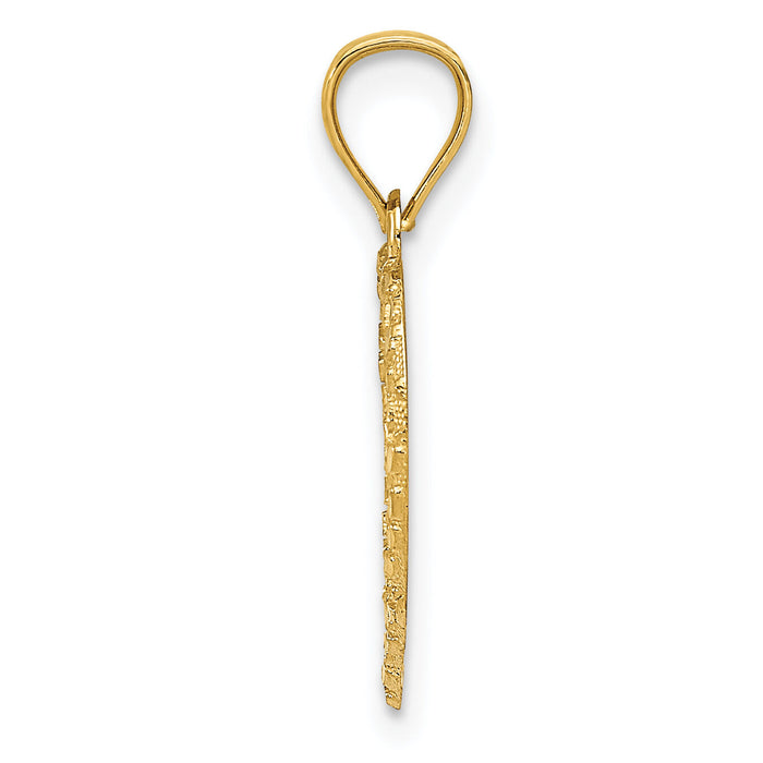 14K Polished and Textured Open Heart Pendant-YC444