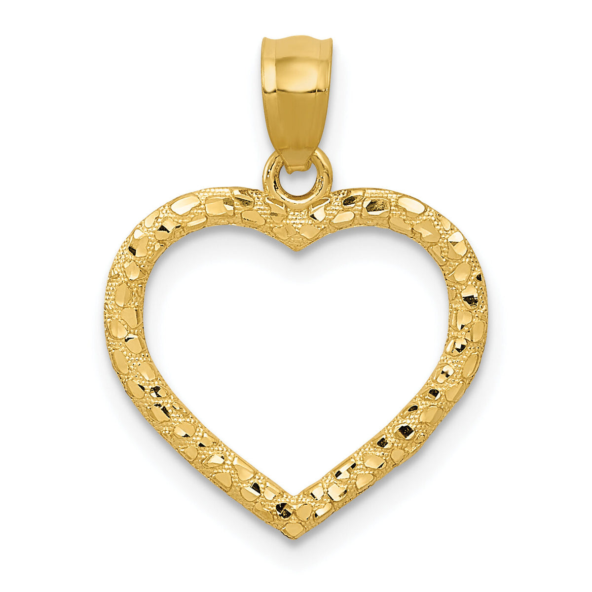 14K Polished and Textured Open Heart Pendant-YC444