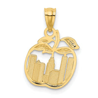 14k with White Rhodium Cut-out New York Skyline in Apple Pendant-YC498