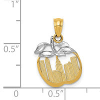 14k with White Rhodium Cut-out New York Skyline in Apple Pendant-YC498