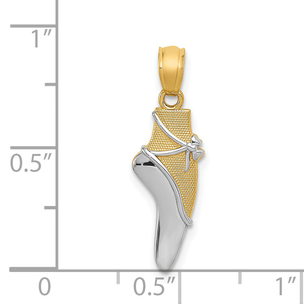 14K w/Rhodium Ballet Shoe Pendant-YC524