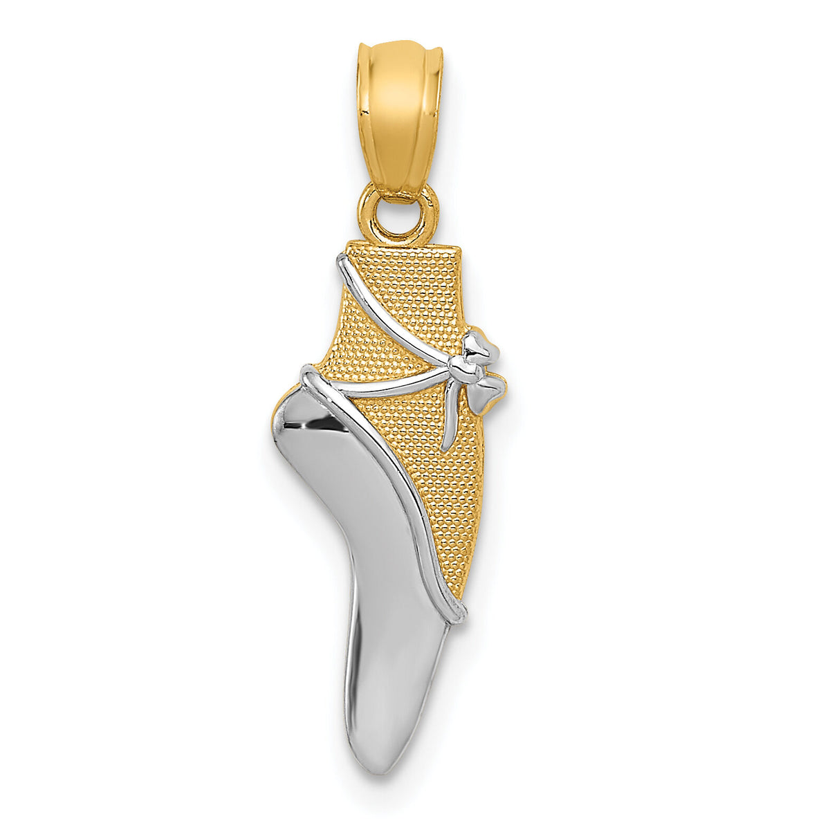 14K w/Rhodium Ballet Shoe Pendant-YC524