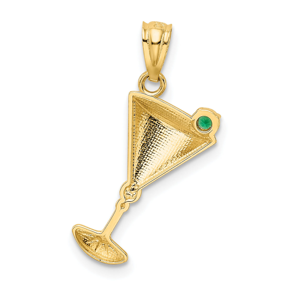 14k Martini Glass with Green CZ Olive Pendant-YC547