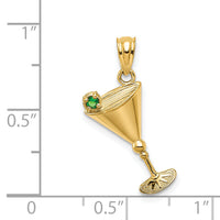14k Martini Glass with Green CZ Olive Pendant-YC547