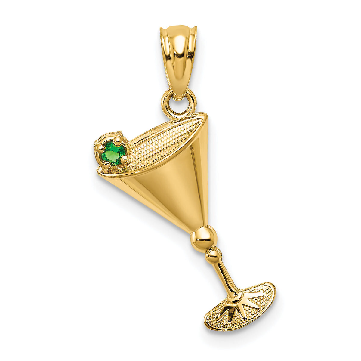 14k Martini Glass with Green CZ Olive Pendant-YC547
