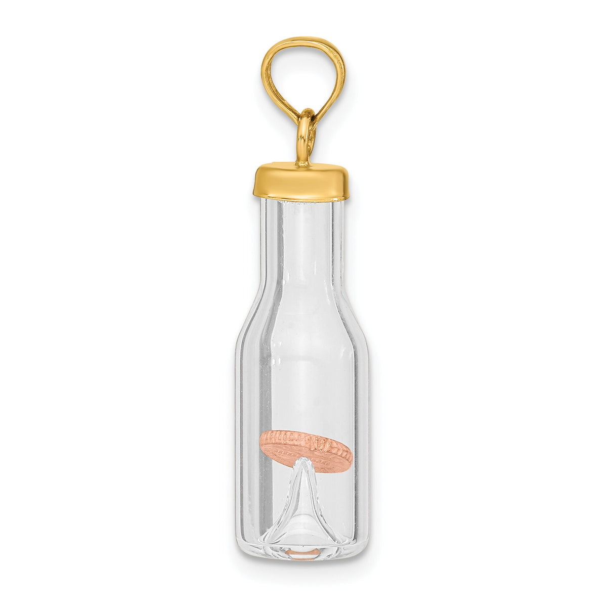 14k 3-D Mini Penny in Glass Bottle Pendant-YC549