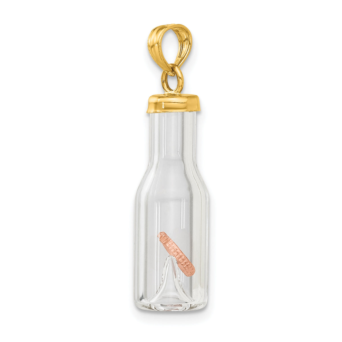 14k 3-D Mini Penny in Glass Bottle Pendant-YC549