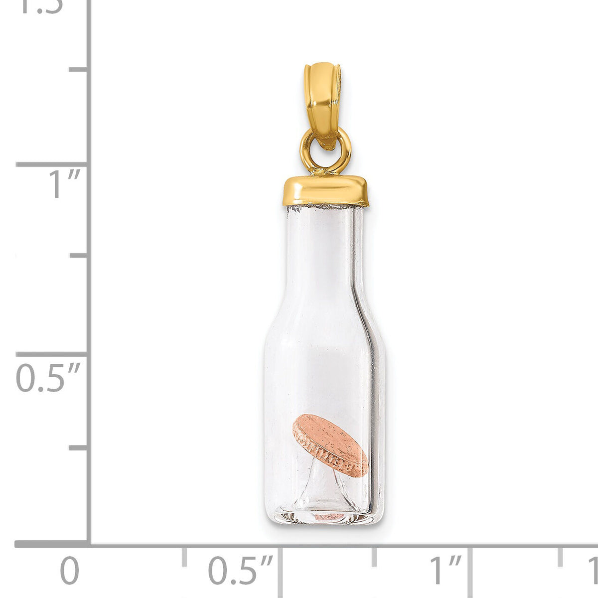 14k 3-D Mini Penny in Glass Bottle Pendant-YC549