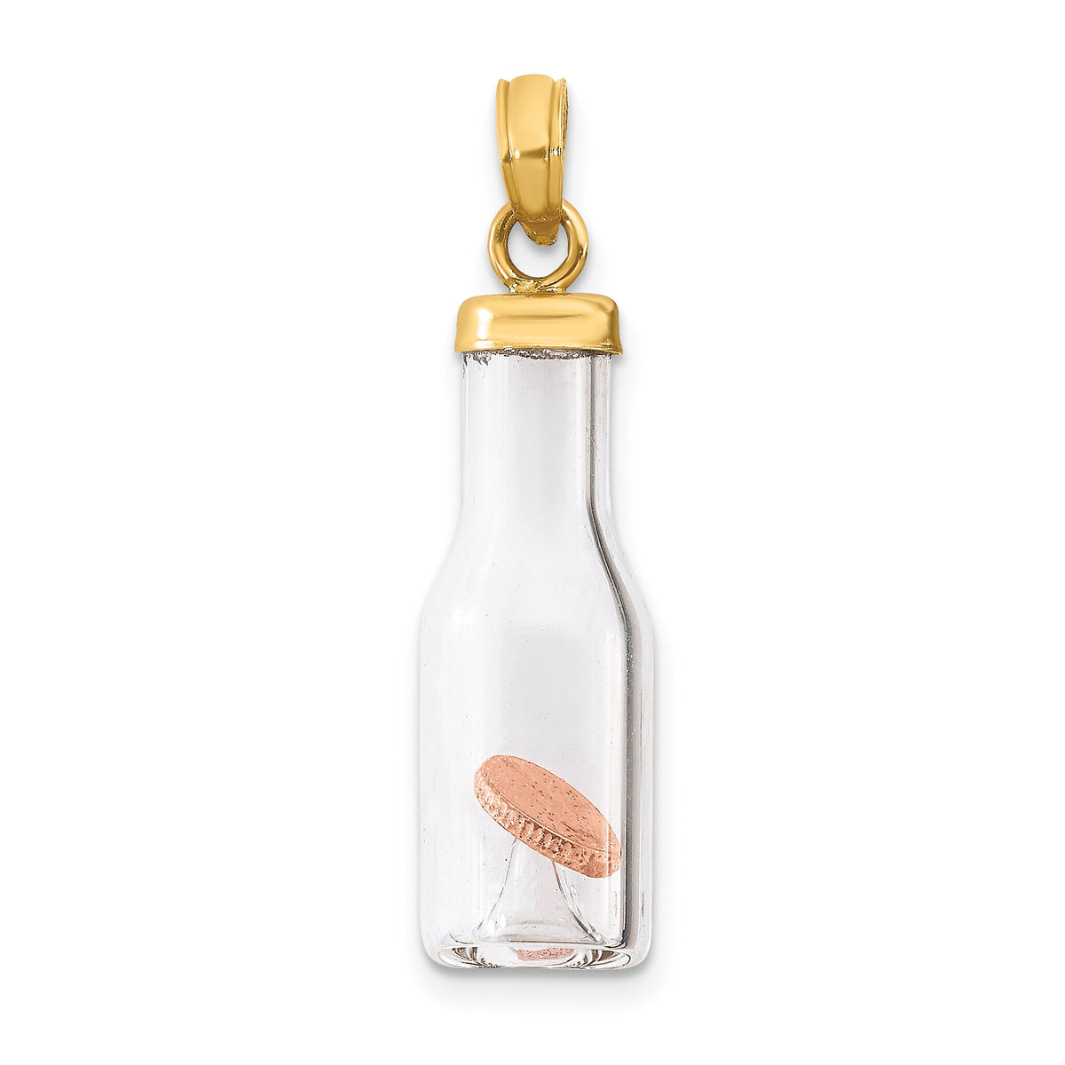 14k 3-D Mini Penny in Glass Bottle Pendant-YC549
