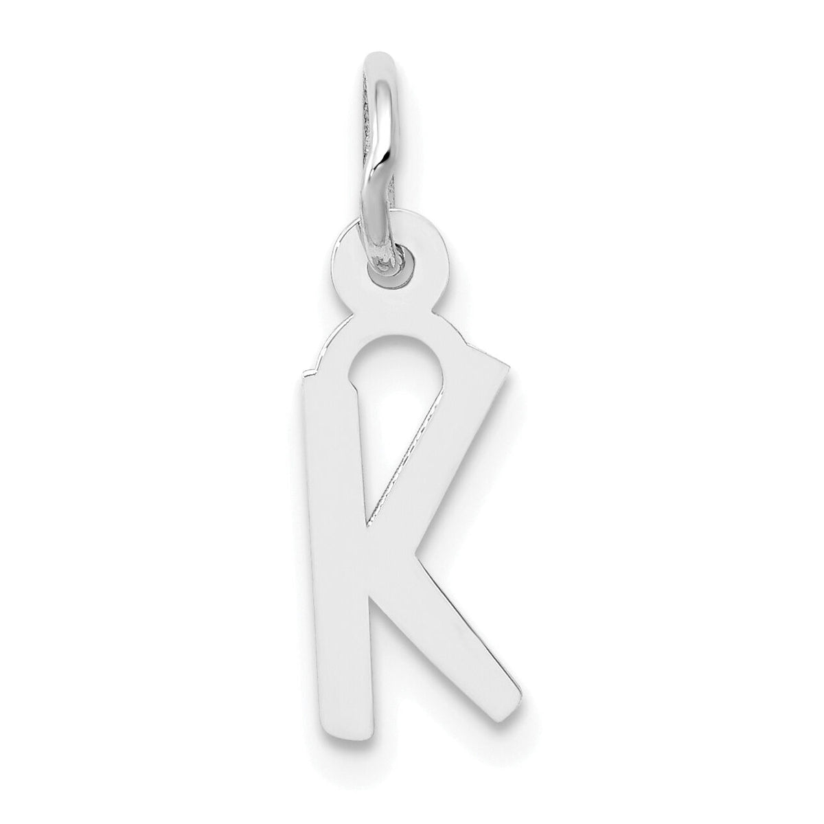 14K White Gold Small Slanted Block Letter K Initial Charm-YC645K