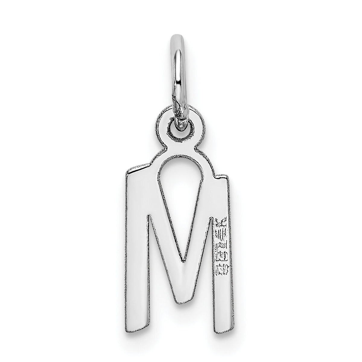 14K White Gold Small Slanted Block Letter M Initial Charm-YC645M