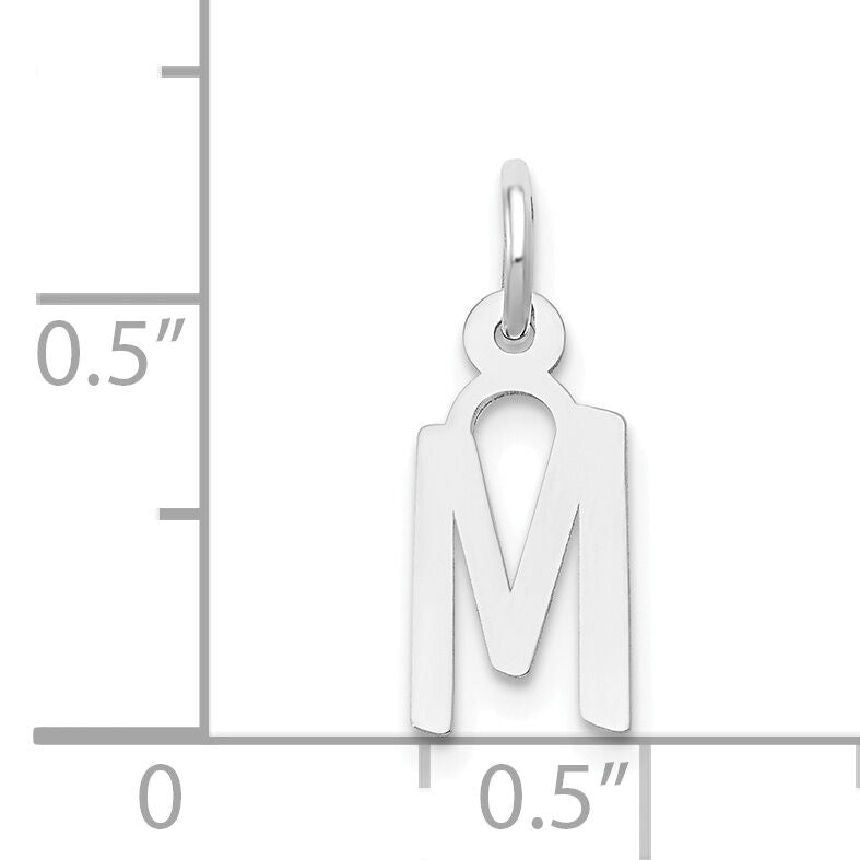14K White Gold Small Slanted Block Letter M Initial Charm-YC645M