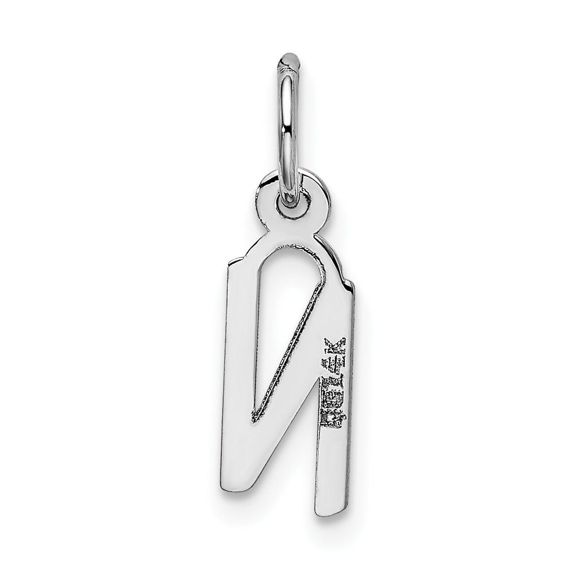 14K White Gold Small Slanted Block Letter N Initial Charm-YC645N