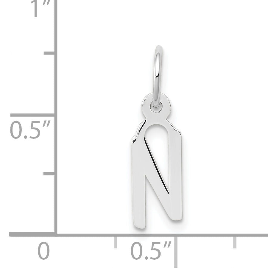 14K White Gold Small Slanted Block Letter N Initial Charm-YC645N