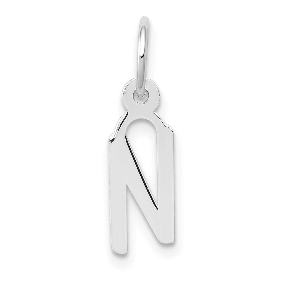 14K White Gold Small Slanted Block Letter N Initial Charm-YC645N