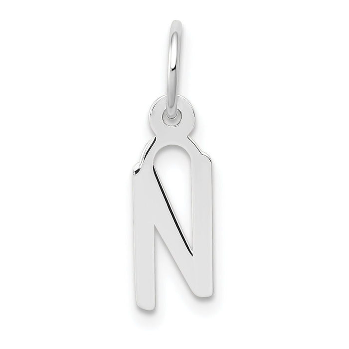 14K White Gold Small Slanted Block Letter N Initial Charm-YC645N