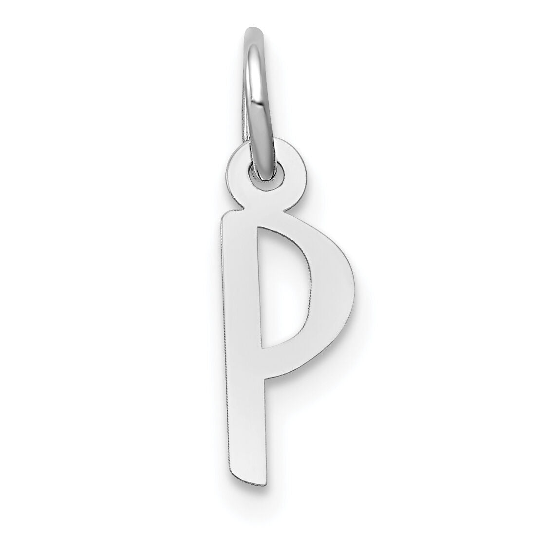 14K White Gold Small Slanted Block Letter P Initial Charm-YC645P