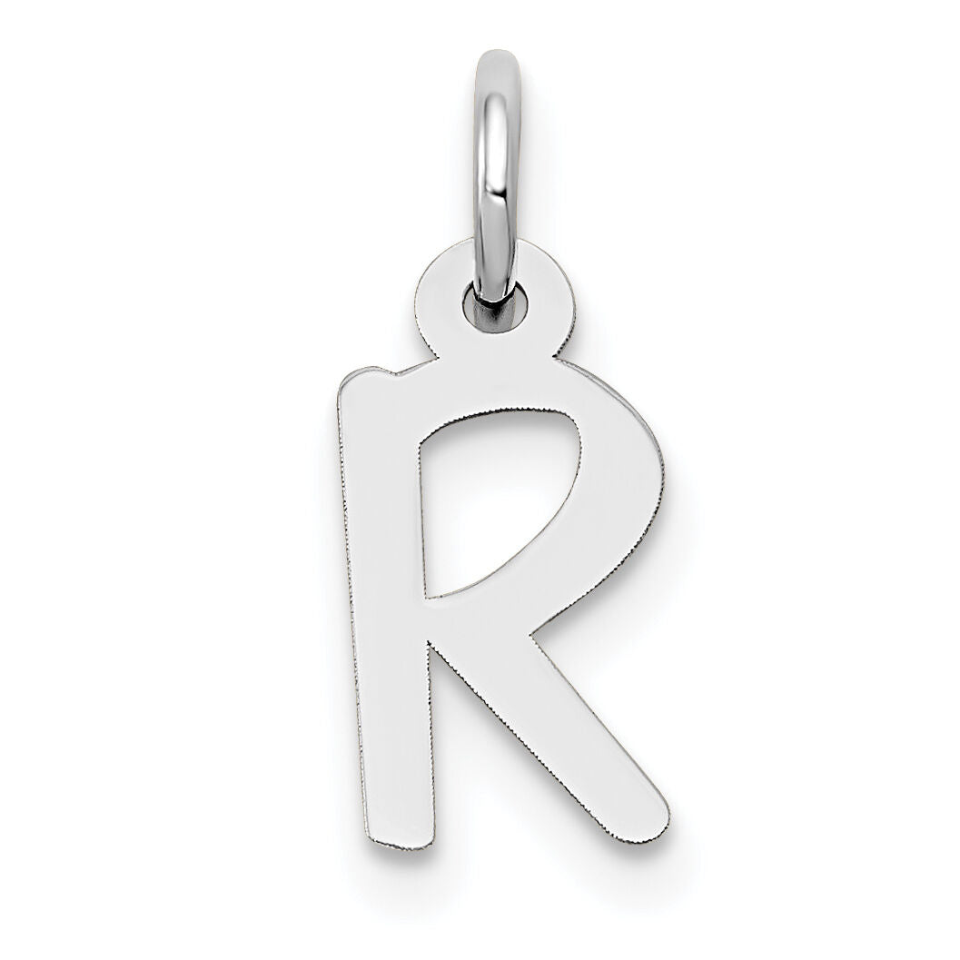 14K White Gold Small Slanted Block Letter R Initial Charm-YC645R