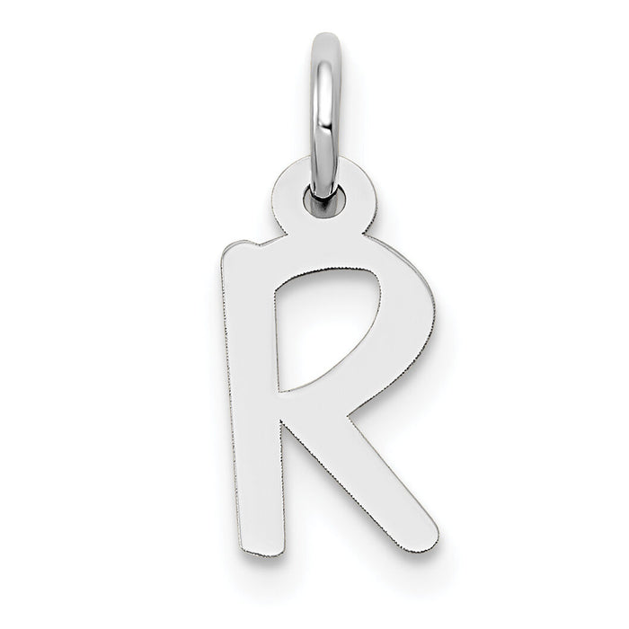 14K White Gold Small Slanted Block Letter R Initial Charm-YC645R