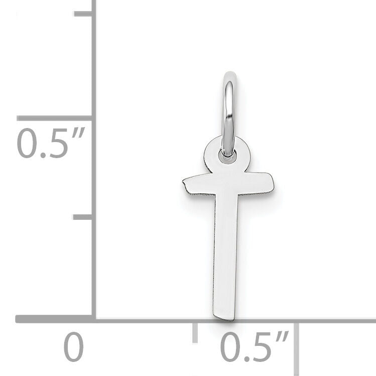 14K White Gold Small Slanted Block Letter T Initial Charm-YC645T