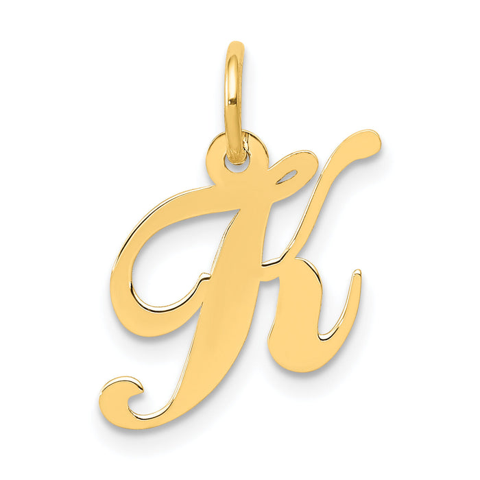 14k White Gold Small Fancy Script Letter K Initial Charm-YC651K