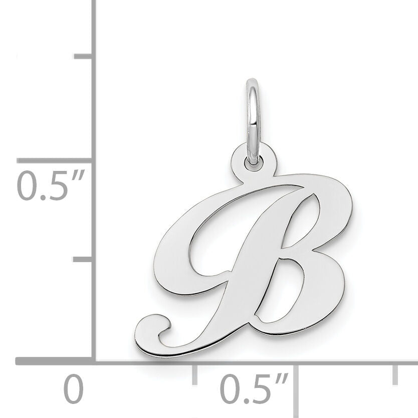 14k White Gold Small Fancy Script Letter B Initial Charm-YC651B