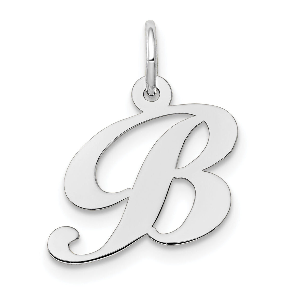 14k White Gold Small Fancy Script Letter B Initial Charm-YC651B