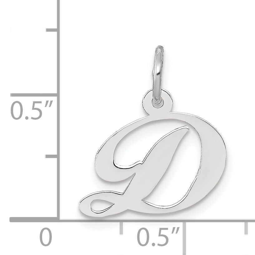 14k White Gold Small Fancy Script Letter D Initial Charm-YC651D
