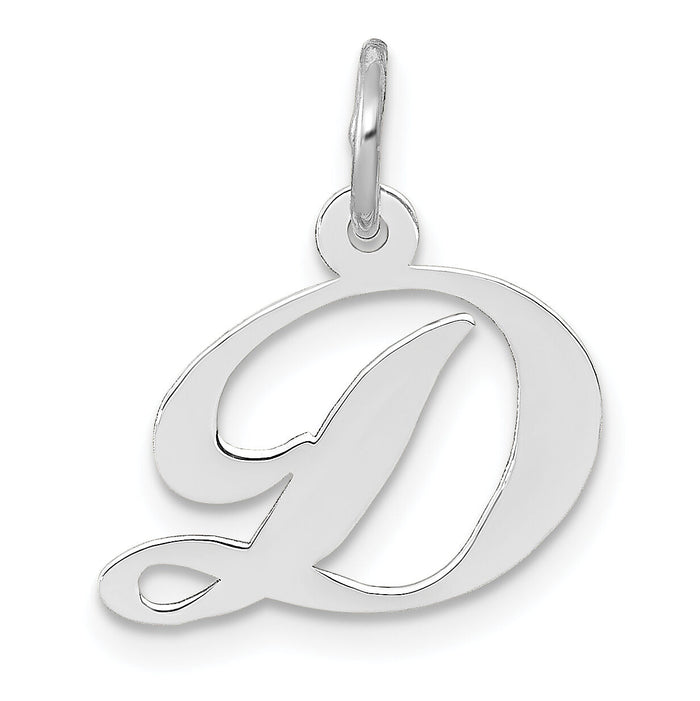 14k White Gold Small Fancy Script Letter D Initial Charm-YC651D