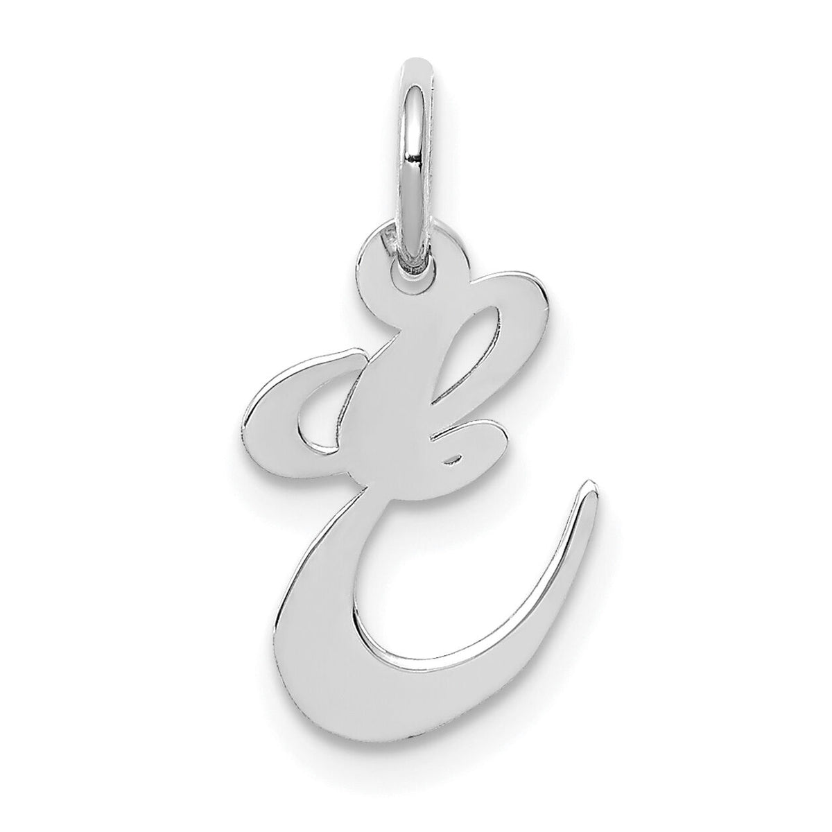 14k White Gold Small Fancy Script Letter E Initial Charm-YC651E