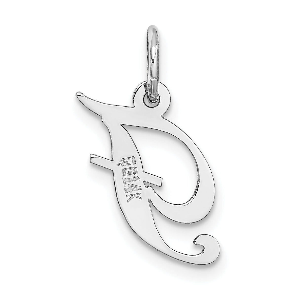 14k White Gold Small Fancy Script Letter F Initial Charm-YC651F