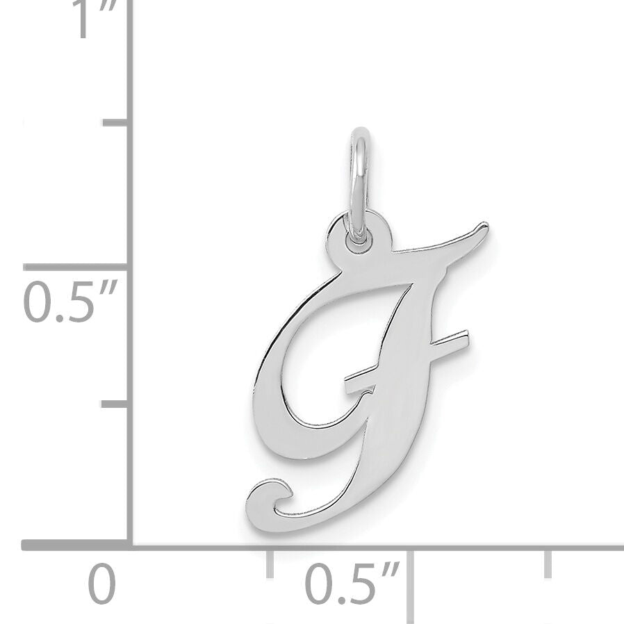 14k White Gold Small Fancy Script Letter F Initial Charm-YC651F