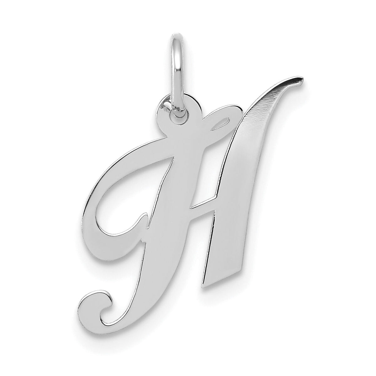 14k White Gold Small Fancy Script Letter H Initial Charm-YC651H