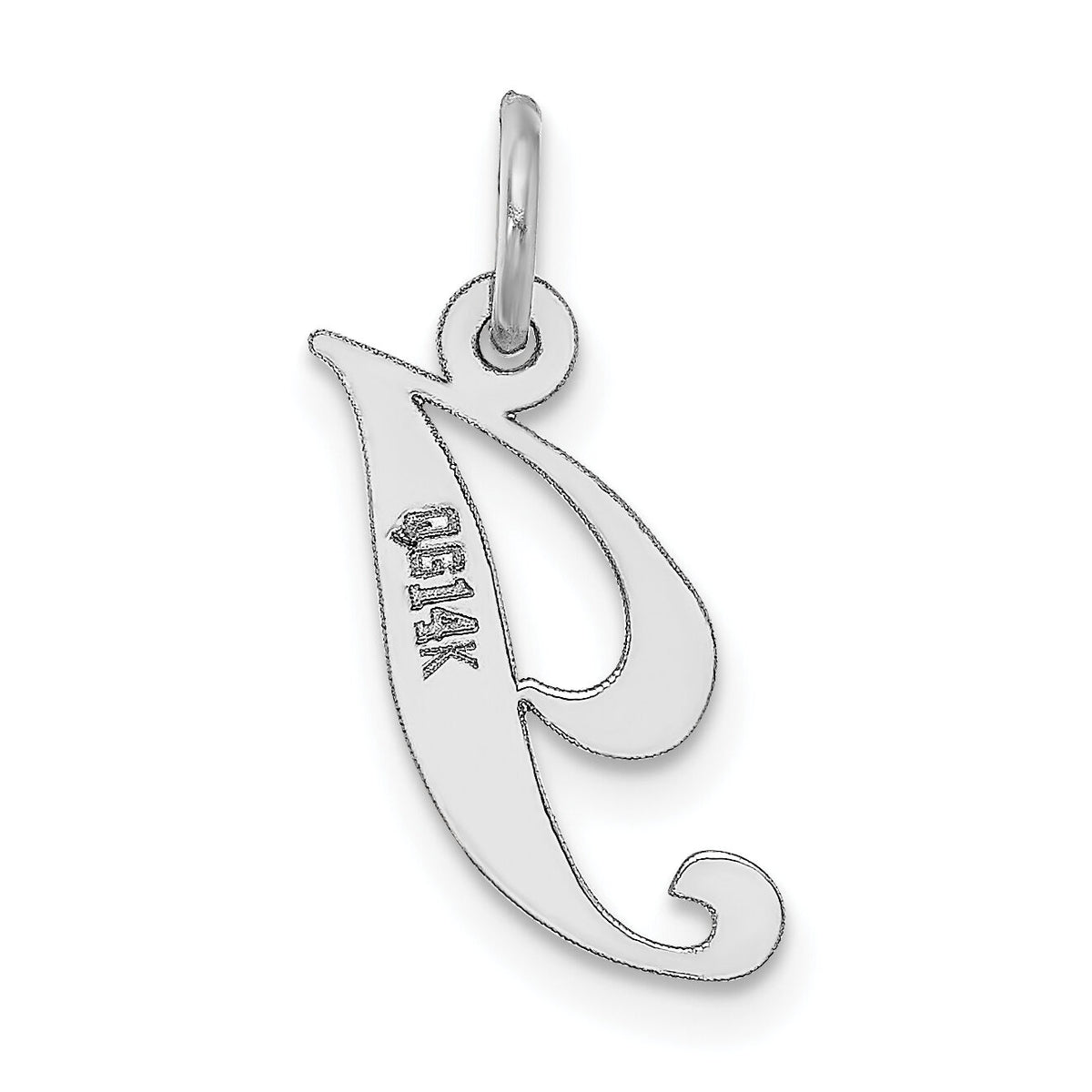 14k White Gold Small Fancy Script Letter I Initial Charm-YC651I