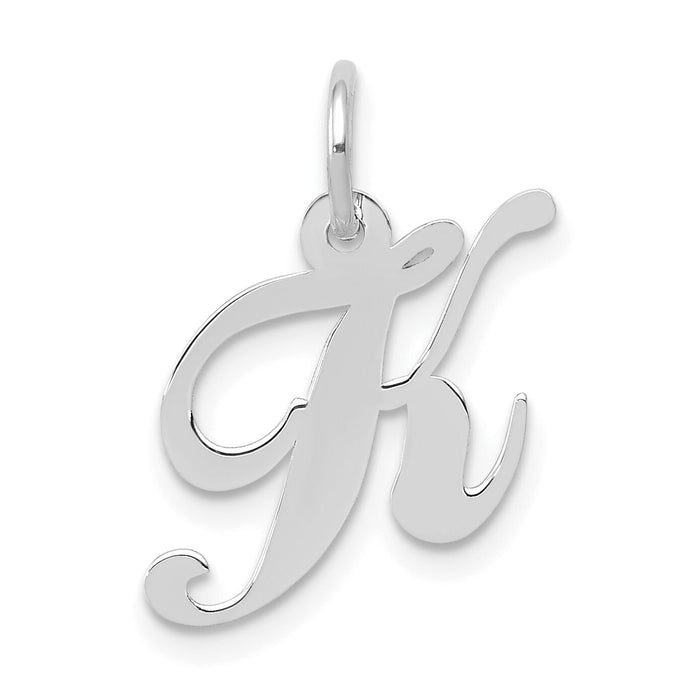 14k White Gold Small Fancy Script Letter K Initial Charm-YC651K