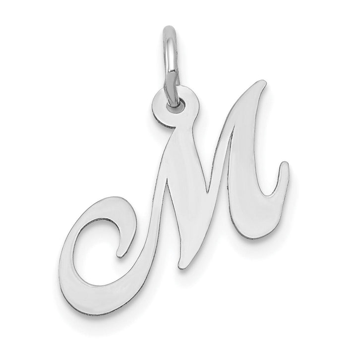 14k White Gold Small Fancy Script Letter M Initial Charm-YC651M