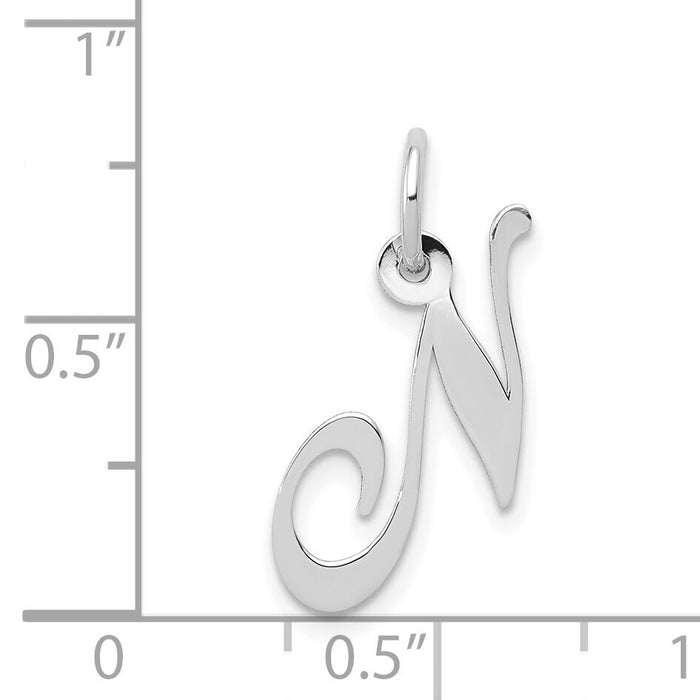 14k White Gold Small Fancy Script Letter N Initial Charm-YC651N