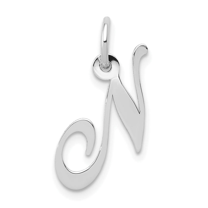 14k White Gold Small Fancy Script Letter N Initial Charm-YC651N