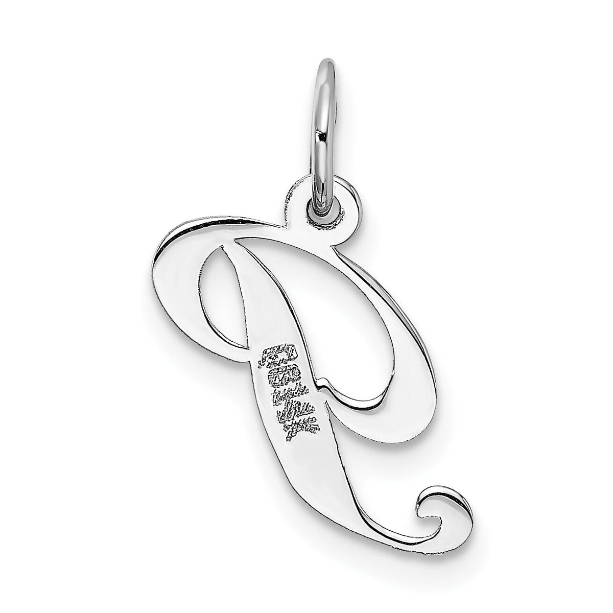 14k White Gold Small Fancy Script Letter P Initial Charm-YC651P