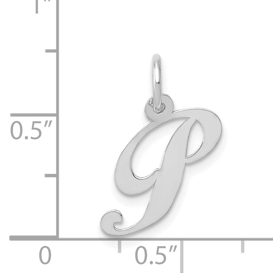 14k White Gold Small Fancy Script Letter P Initial Charm-YC651P
