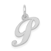 14k White Gold Small Fancy Script Letter P Initial Charm-YC651P