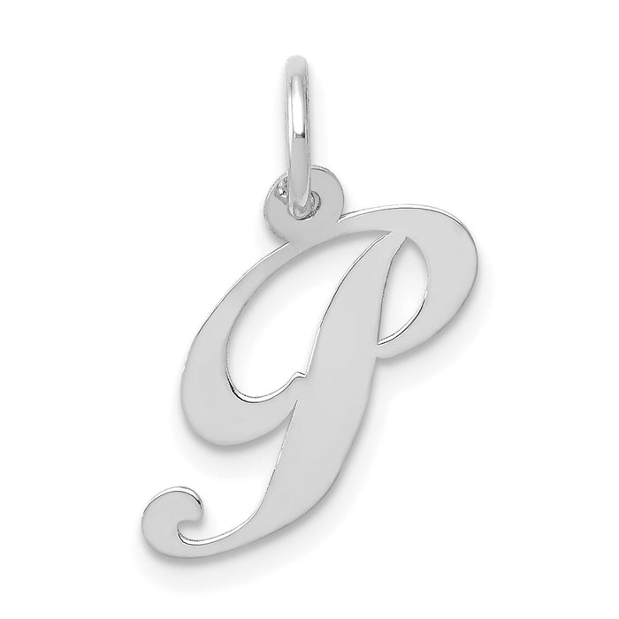 14k White Gold Small Fancy Script Letter P Initial Charm-YC651P