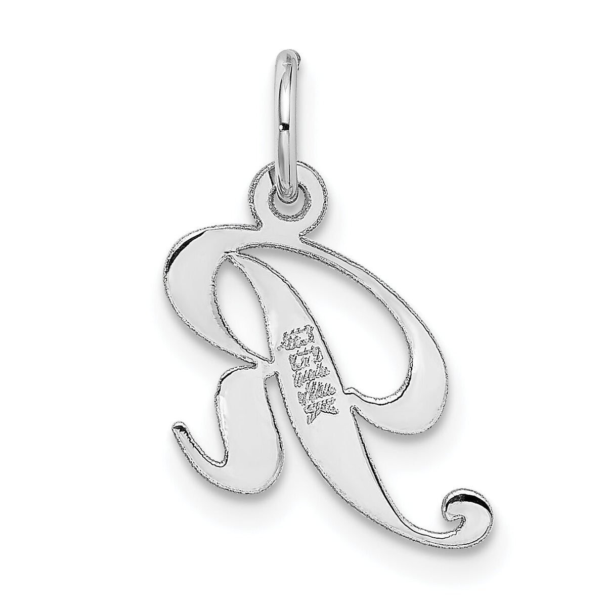 14k White Gold Small Fancy Script Letter R Initial Charm-YC651R