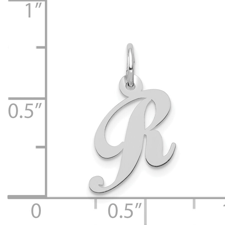 14k White Gold Small Fancy Script Letter R Initial Charm-YC651R