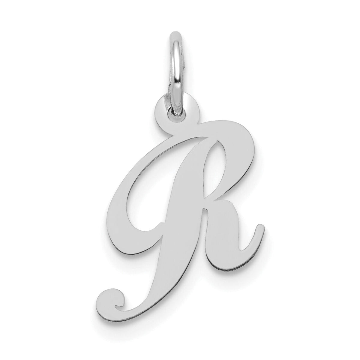 14k White Gold Small Fancy Script Letter R Initial Charm-YC651R