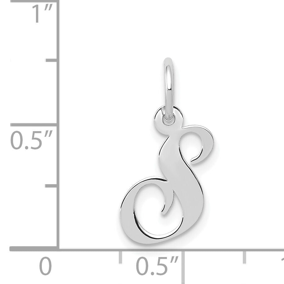 14k White Gold Small Fancy Script Letter S Initial Charm-YC651S