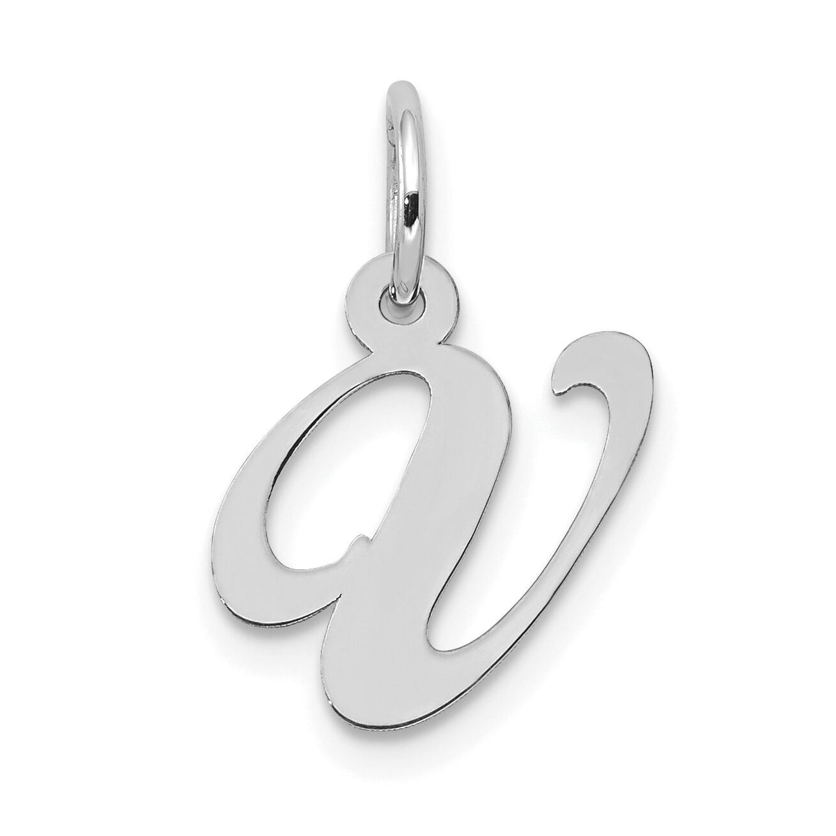 14k White Gold Small Fancy Script Letter V Initial Charm-YC651V