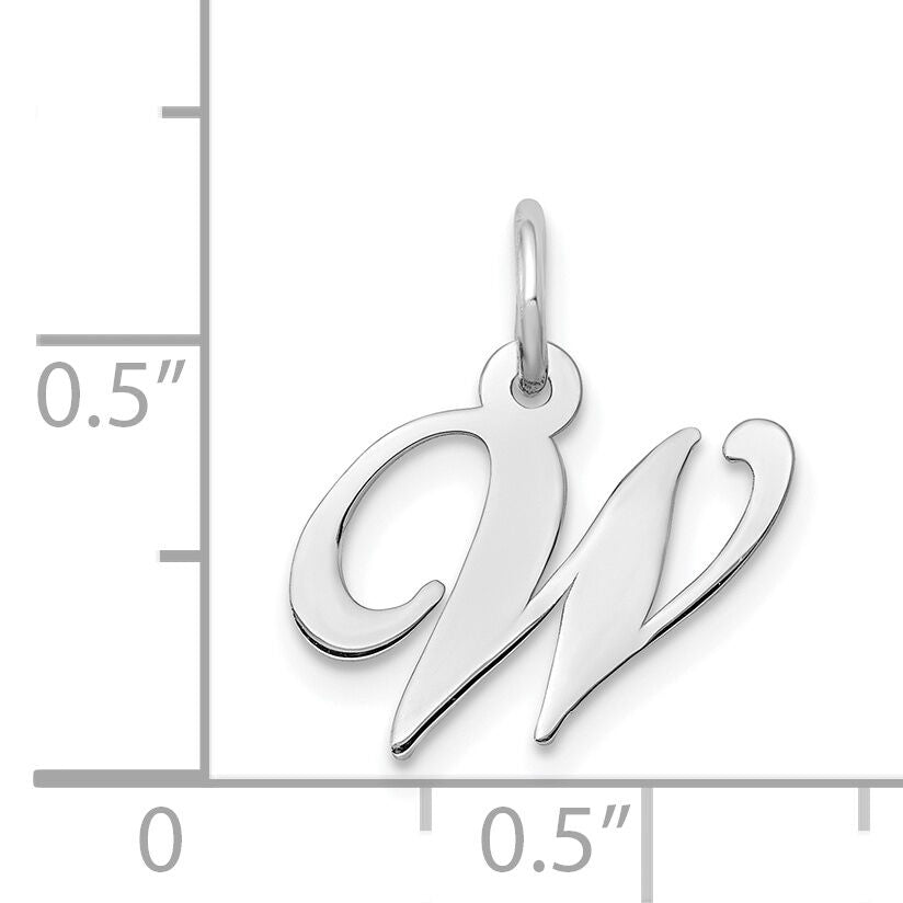 14k White Gold Small Fancy Script Letter W Initial Charm-YC651W