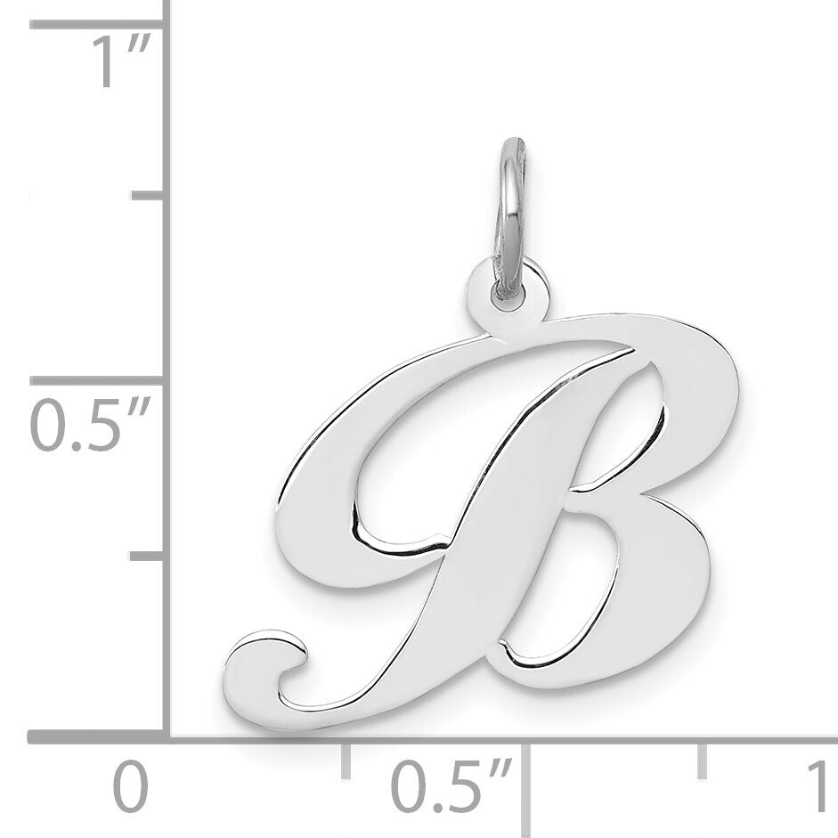 14k White Gold Medium Fancy Script Letter B Initial Charm-YC653B